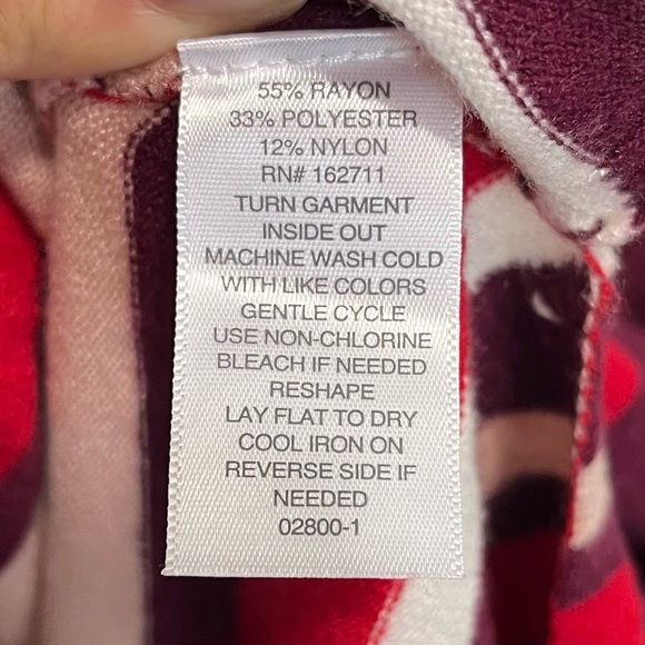 Liz Claiborne Long Cardigan Burgundy Red Pink Stripe Super Soft Size Large - Picture 6 of 6